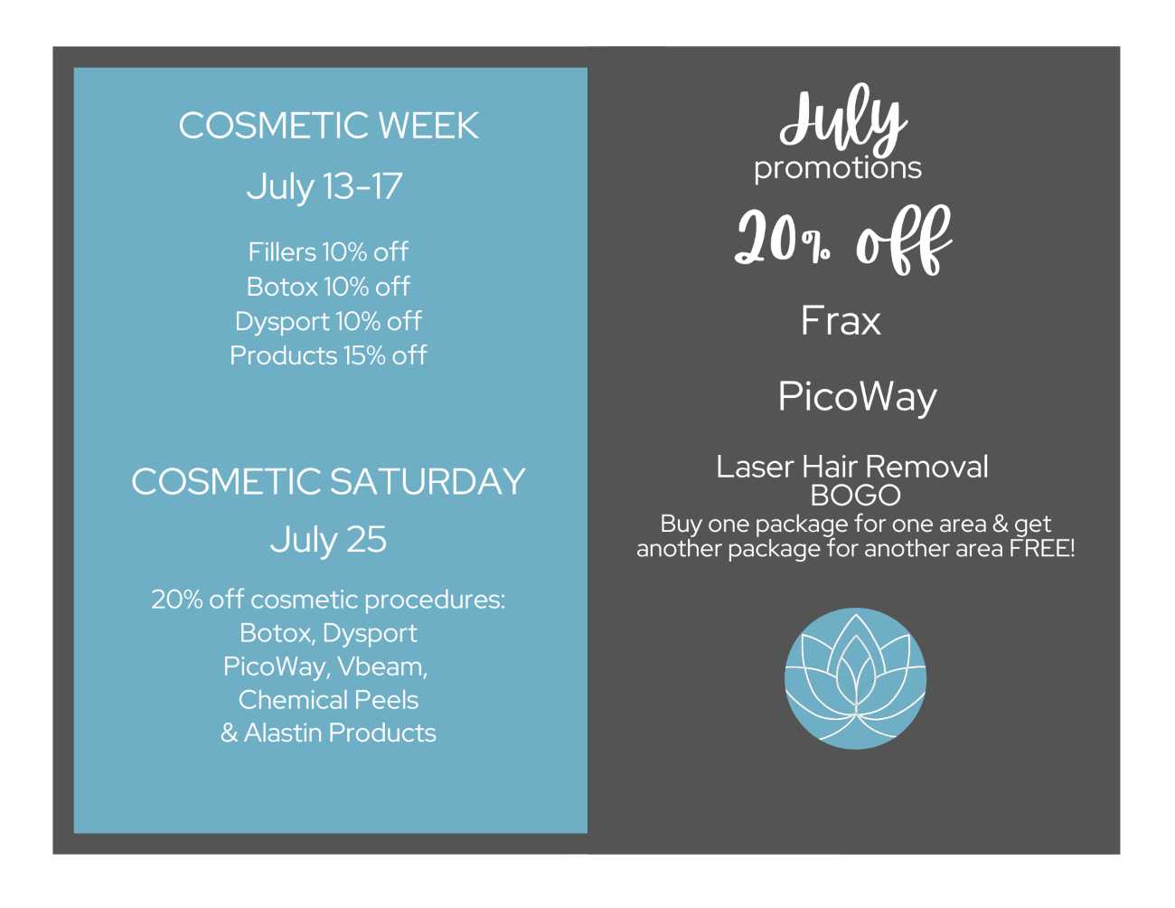 Promotions and events at Sunset Dermatology in South Miami.